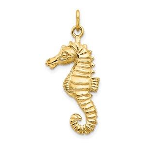 14k Yellow Gold Nautical Sea Life Seahorse Necklace Charm Pendant